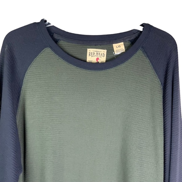Redhead Green & Navy Long Sleeved Thermal Crew Neck Pullover Top Size Large - Picture 2 of 4